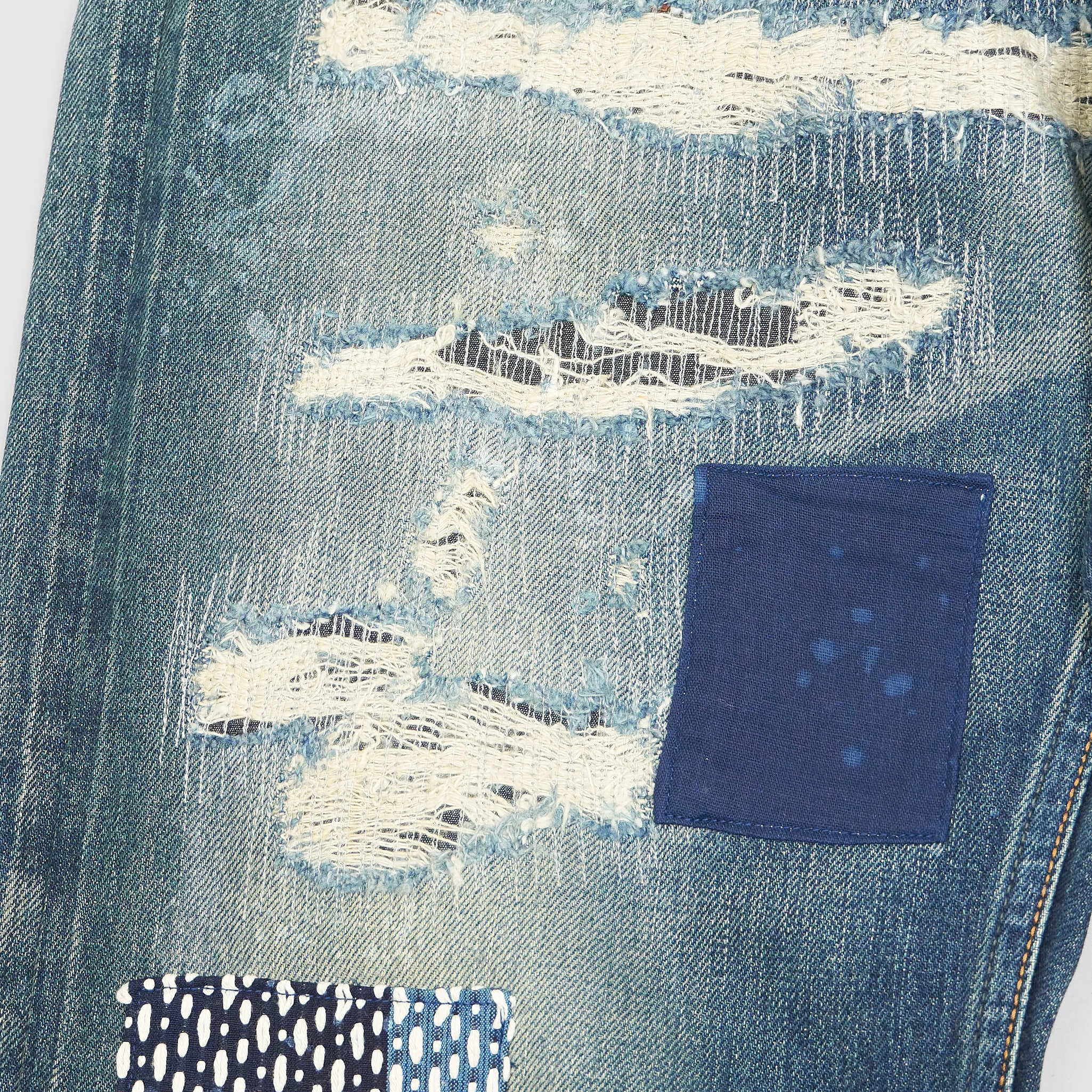 FDMTL Straight Regular Fitted Patchwork 5-Pocket Selvage Denim Jeans