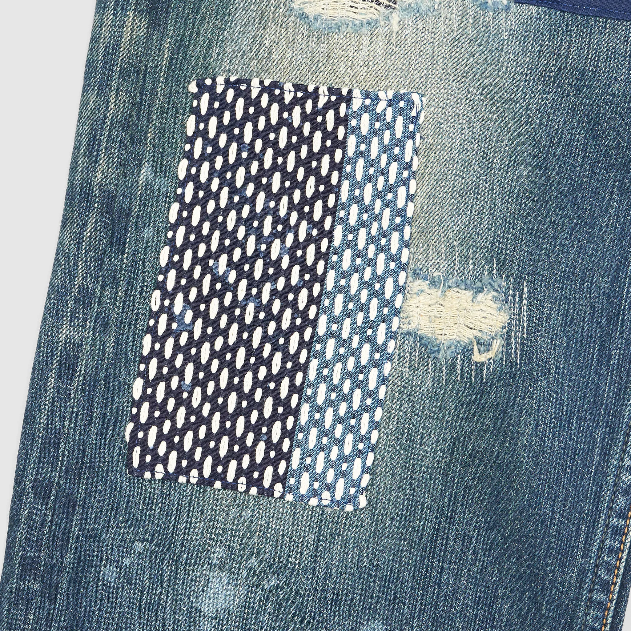 FDMTL Straight Regular Fitted Patchwork 5-Pocket Selvage Denim Jeans