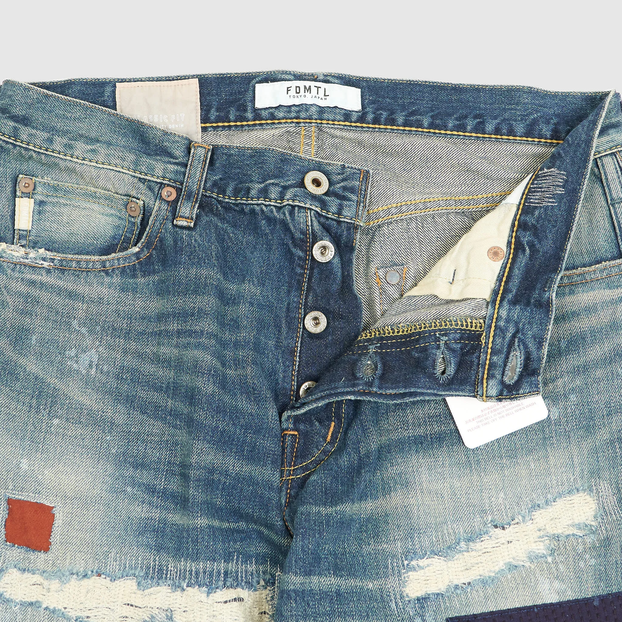 FDMTL Straight Regular Fitted Patchwork 5-Pocket Selvage Denim Jeans