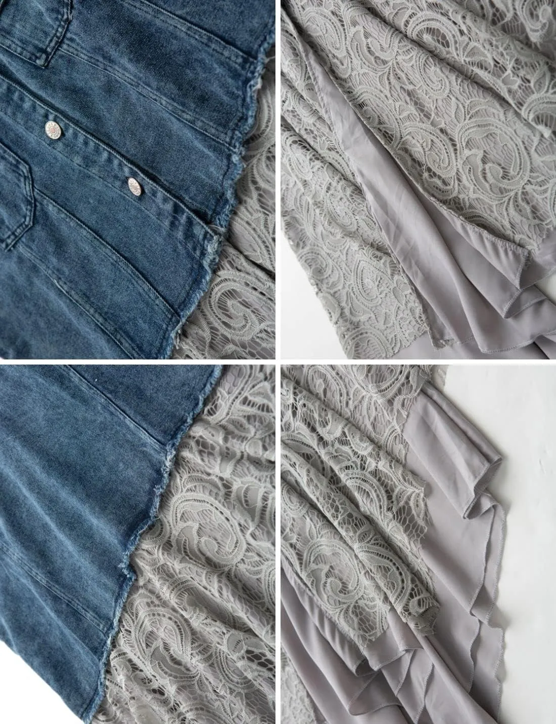 FindThy Women’s Denim Vest Sleeveless Ripped Draped Patchwork Cardigan Jean Vest with Irregular Lace Extender Hem