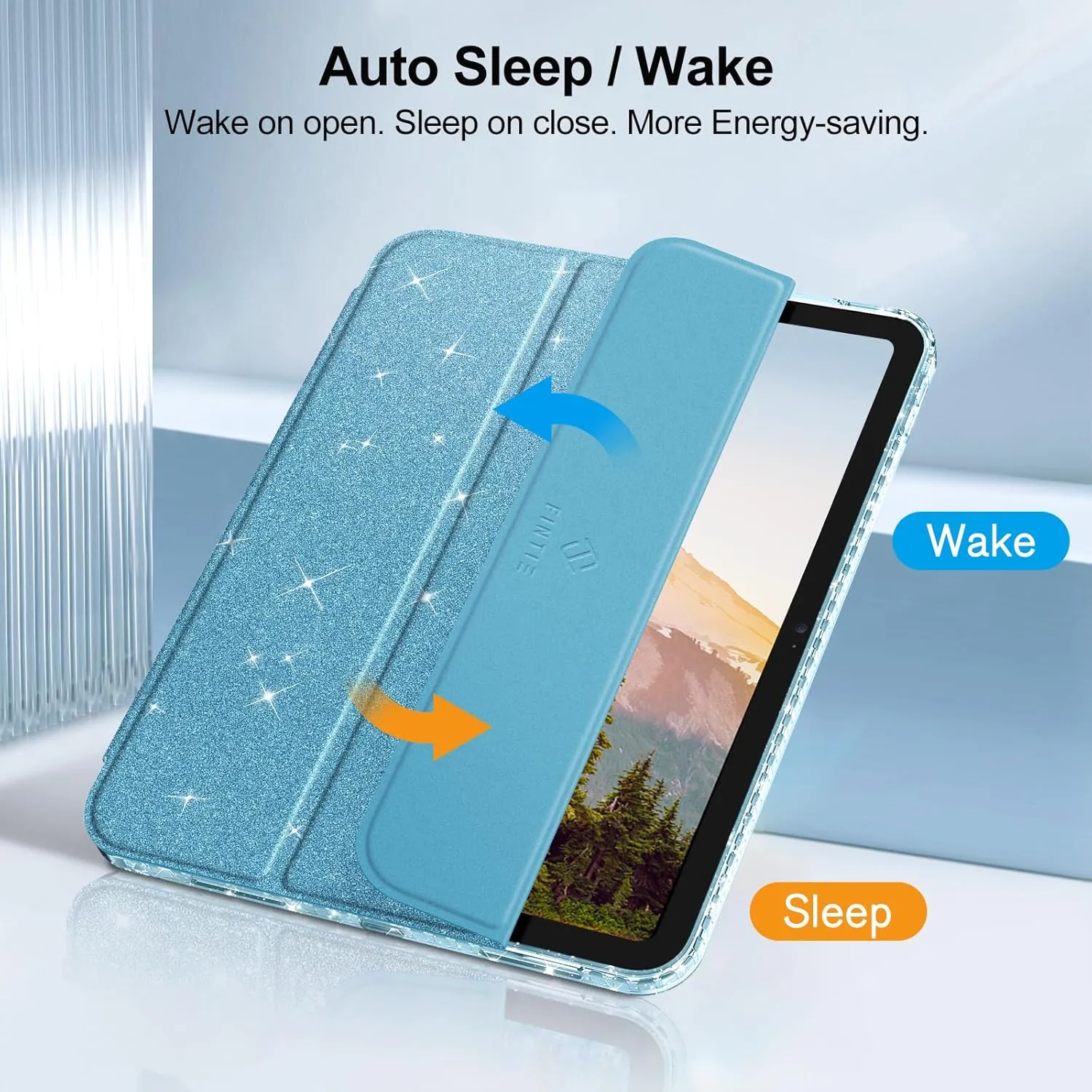 Fintie Slim Case for iPad (A16) 11th Generation 11 Inch (2025), iPad 10th Generation 10.9 Inch (2022) - Glittering Sparkly Shockproof Cover with Shiny Clear Back Shell & Pencil Holder, Blue