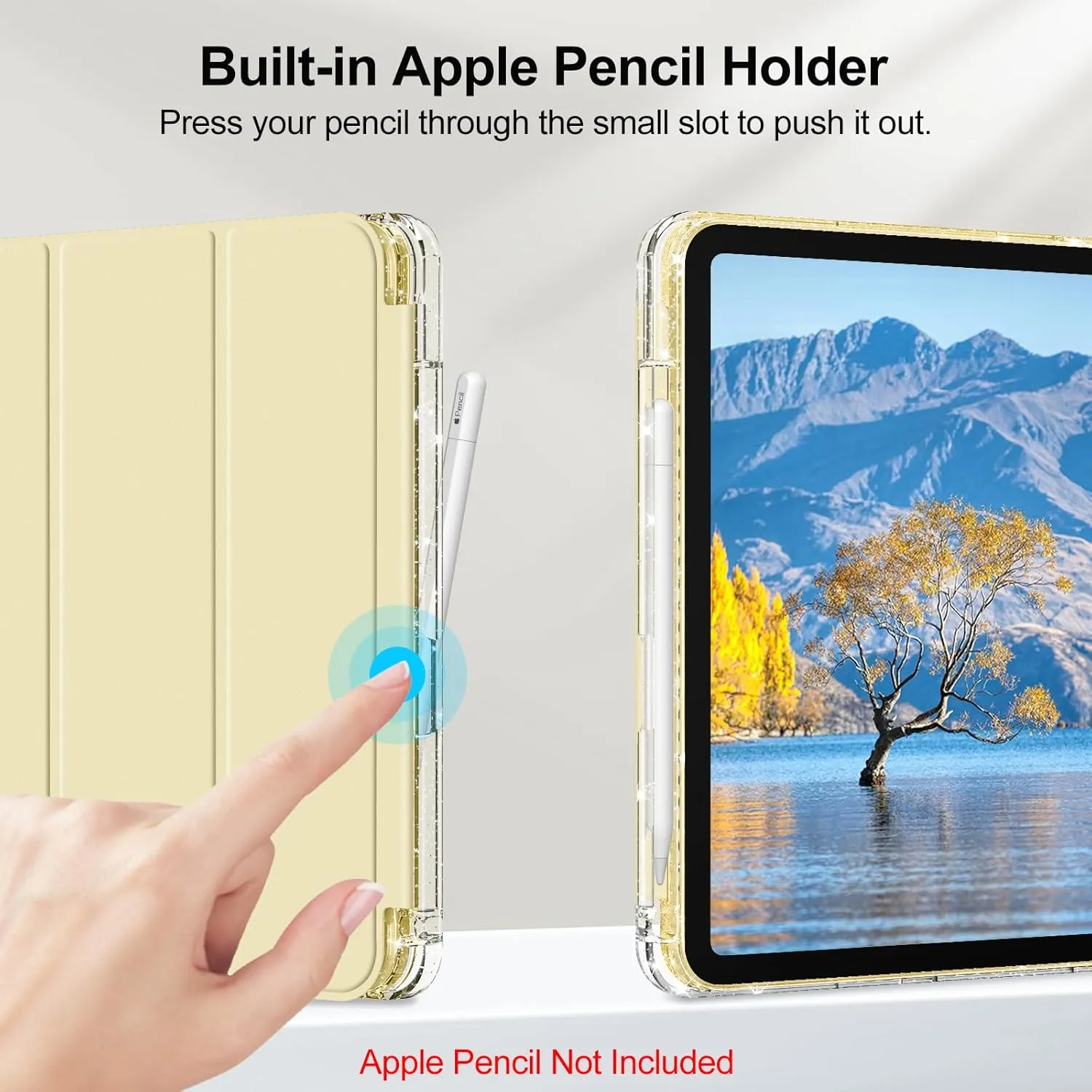 Fintie Slim Case for iPad (A16) 11th Generation 11 Inch (2025), iPad 10th Generation 10.9 Inch (2022) - Glittering Sparkly Shockproof Cover with Shiny Clear Back Shell & Pencil Holder, Gold