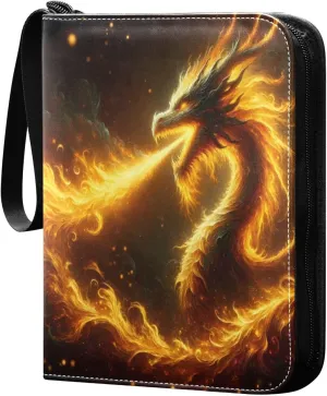 Fire Dragon Oil Painting Collectible Trading Card Albums, Waterproof PU Card Collection Binder Fits 400 Cards with Removable Sleeves for Baseball Card, Football Card