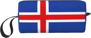 Flag of Iceland print Travel Toiletry Pouch, Pencil Bag Canvas Makeup Bag, Multi-Purpose Cosmetic Bag with Zipper
