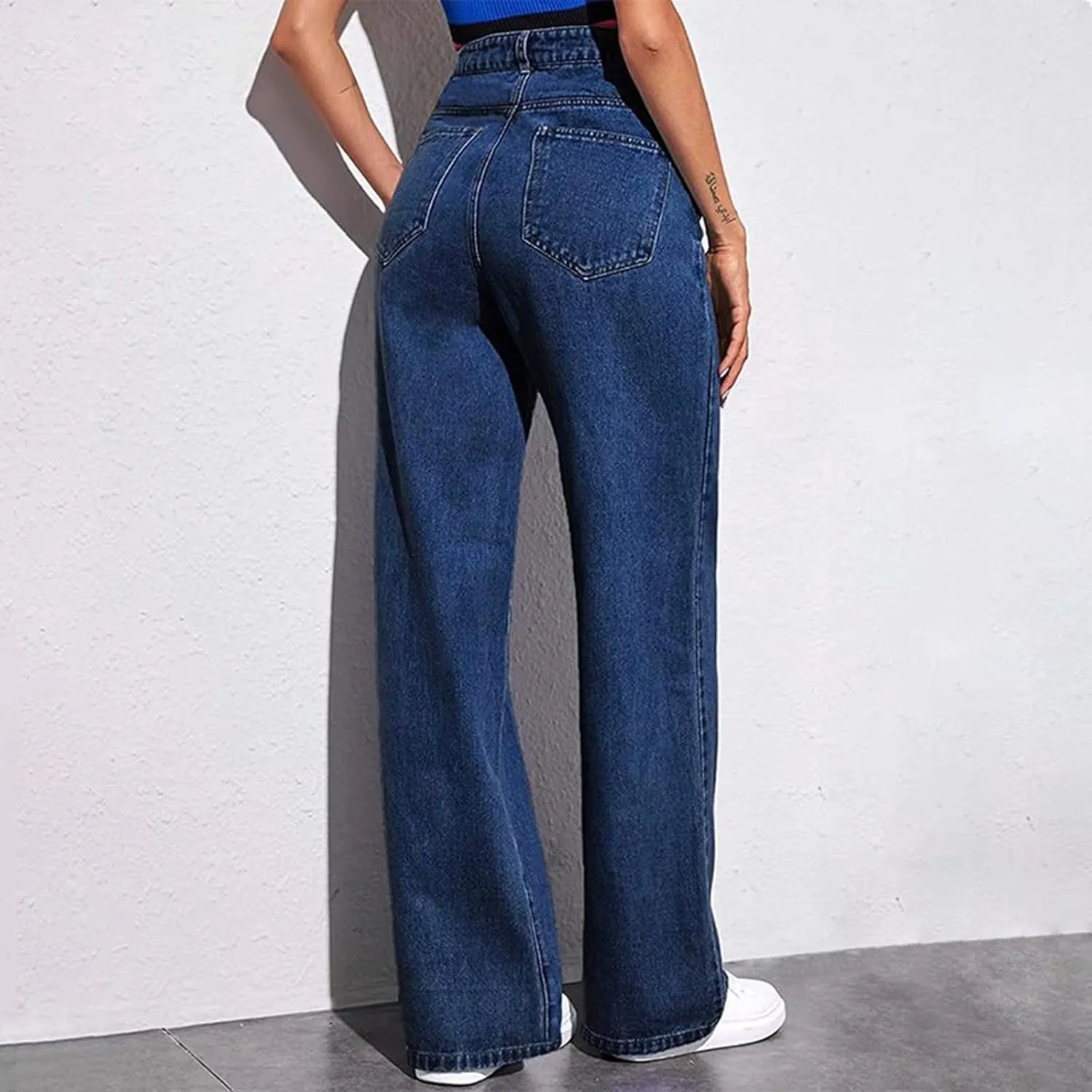 Flare Jeans for Women Wide Leg Baggy Pants Vintage Jeans High Waisted Sweatpant Straight Stretch Pant with Pockets