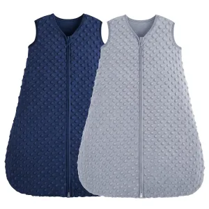 Fleece Baby Sleep Sack 18-24 Months, 1.5 TOG Cotton Baby Wearable Blanket With Soft Plush Dots, 2 Pack Newborn and Infant Warm Sleeping Sack with 2-Way Zipper Blue&Grey