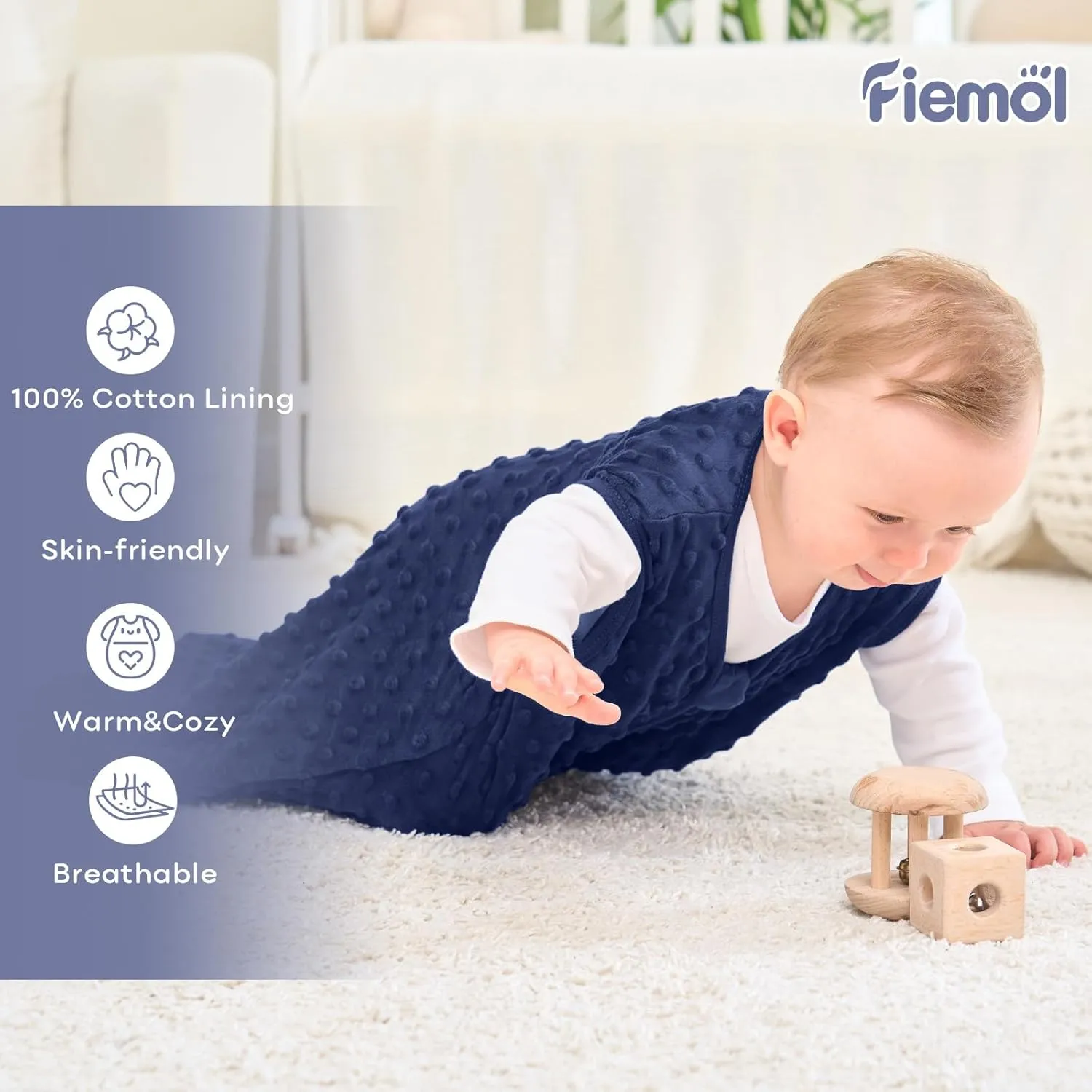 Fleece Baby Sleep Sack 18-24 Months, 1.5 TOG Cotton Baby Wearable Blanket With Soft Plush Dots, 2 Pack Newborn and Infant Warm Sleeping Sack with 2-Way Zipper Blue&Grey