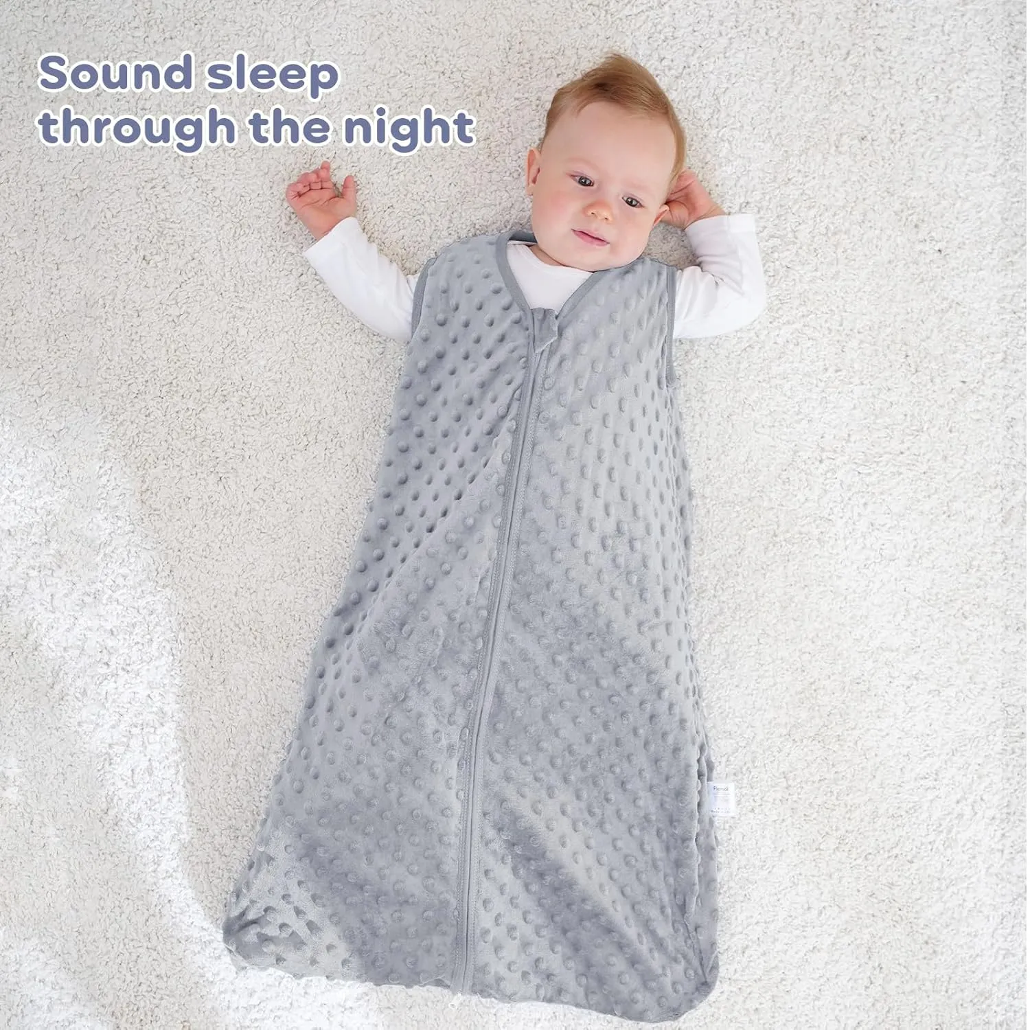 Fleece Baby Sleep Sack 18-24 Months, 1.5 TOG Cotton Baby Wearable Blanket With Soft Plush Dots, 2 Pack Newborn and Infant Warm Sleeping Sack with 2-Way Zipper Blue&Grey