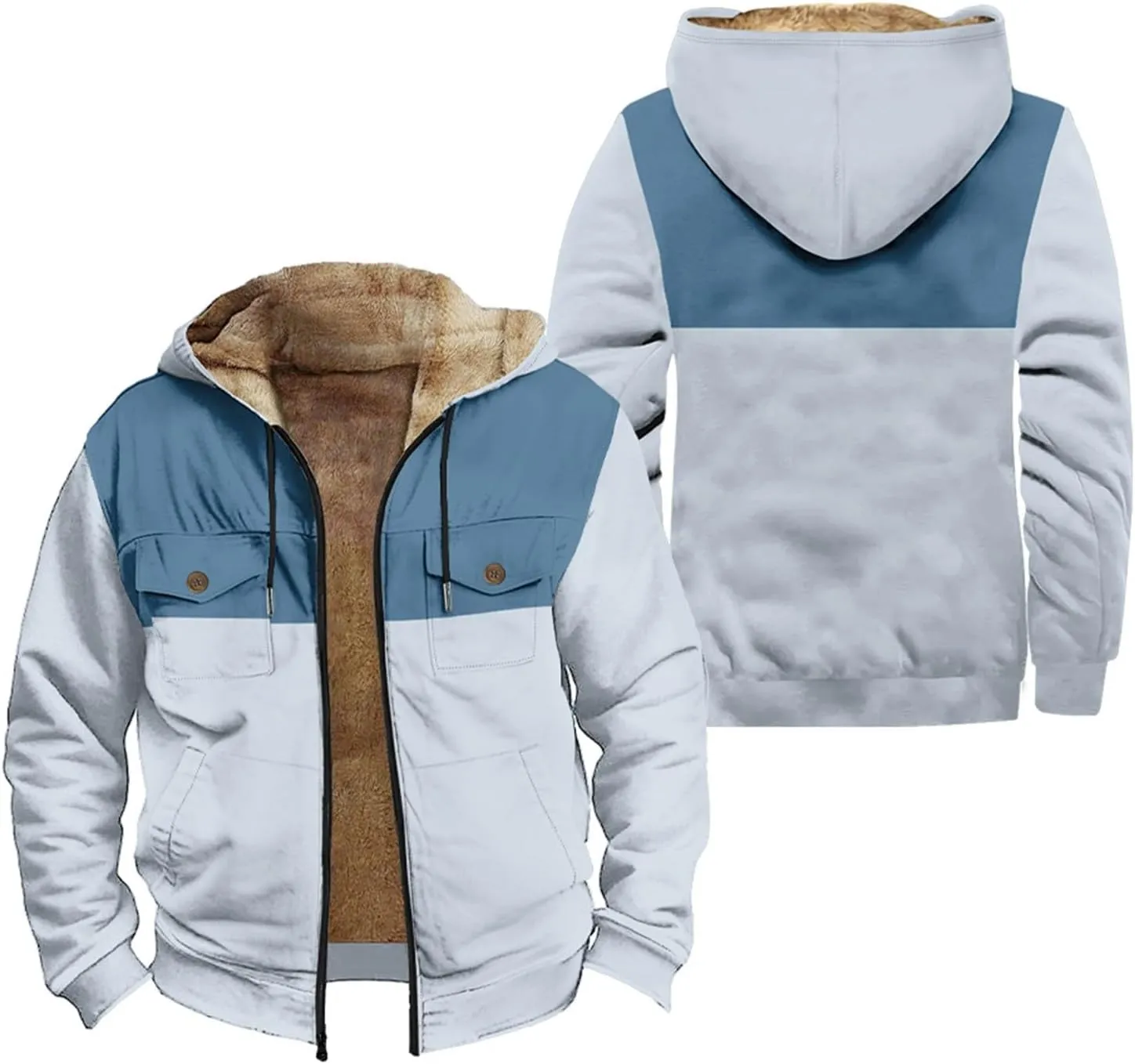 Fleece Jacket Men Cotton Cargo Jacket Winter Sherpa Fleece Lined Coat Shirt Fluffy Pullover Outfits Military Jackets