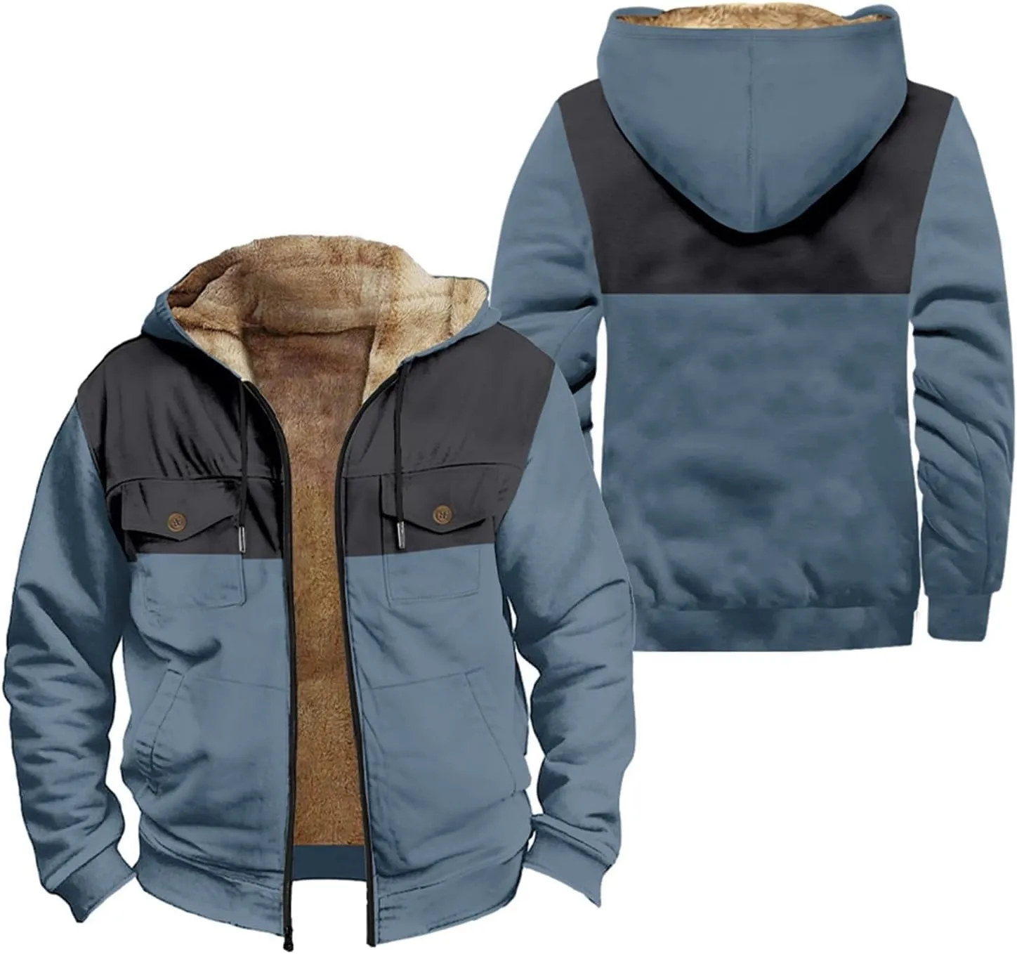 Fleece Jacket Men Cotton Cargo Jacket Winter Sherpa Fleece Lined Coat Shirt Fluffy Pullover Outfits Military Jackets