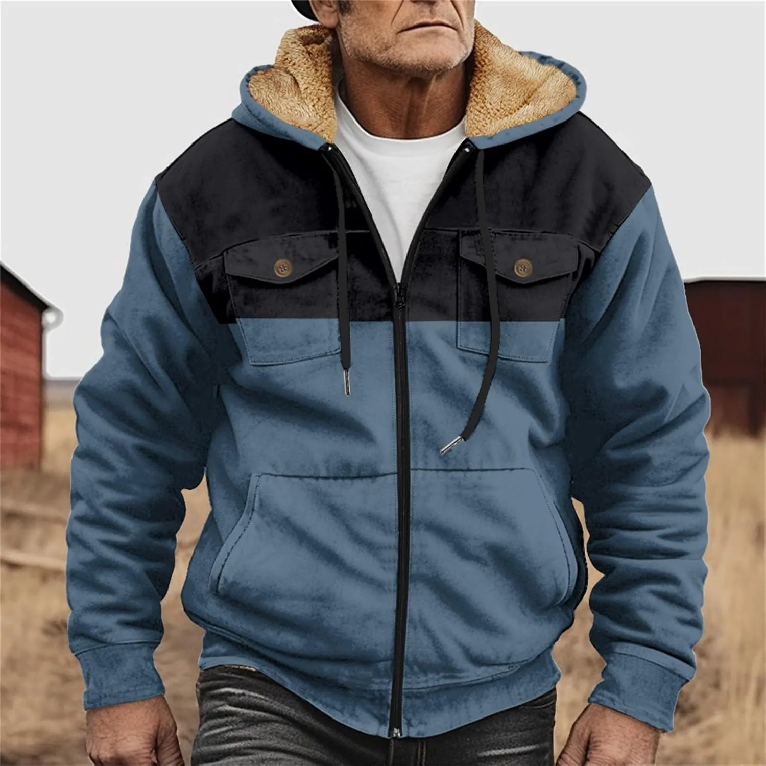 Fleece Jacket Men Cotton Cargo Jacket Winter Sherpa Fleece Lined Coat Shirt Fluffy Pullover Outfits Military Jackets
