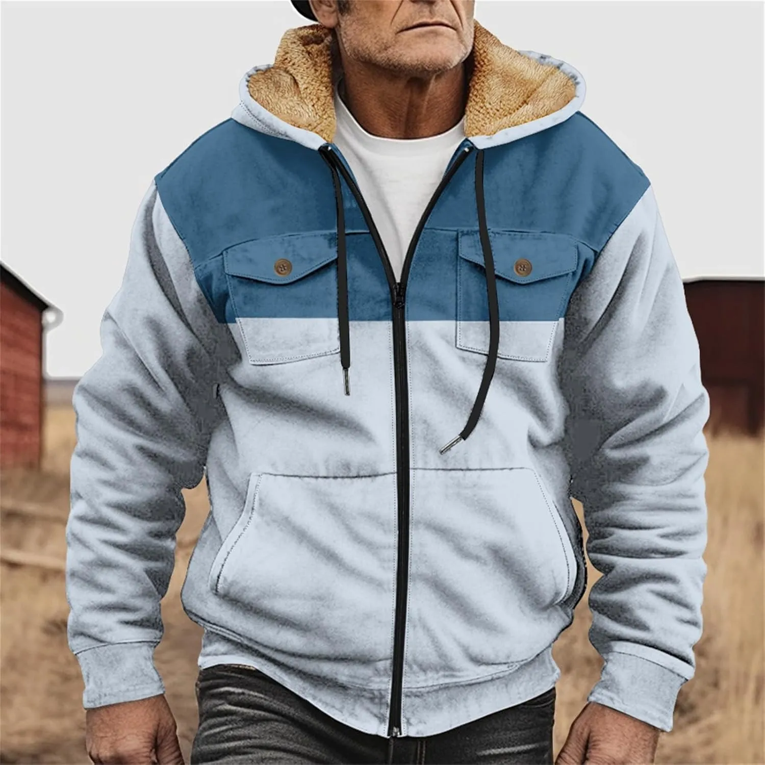 Fleece Jacket Men Cotton Cargo Jacket Winter Sherpa Fleece Lined Coat Shirt Fluffy Pullover Outfits Military Jackets