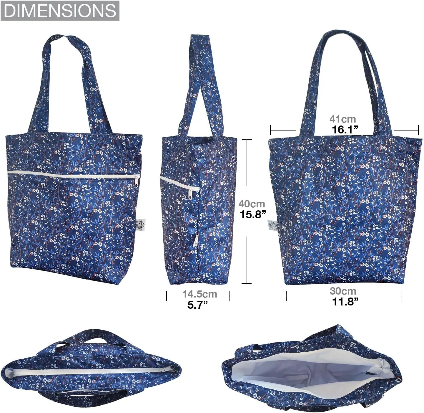 FLOCK THREE Leak Proof Large Tote Pool Bag Shoulder Handbag Water Proof with Zipper for Baby Care Sports Gym Grocery Travel