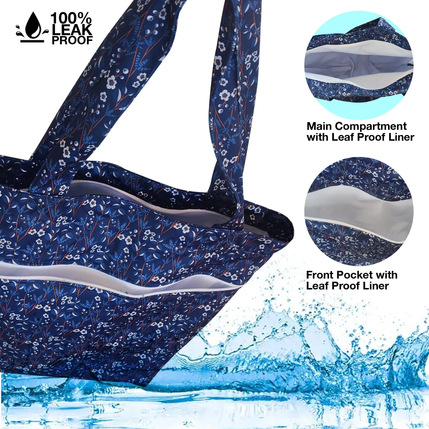 FLOCK THREE Leak Proof Large Tote Pool Bag Shoulder Handbag Water Proof with Zipper for Baby Care Sports Gym Grocery Travel