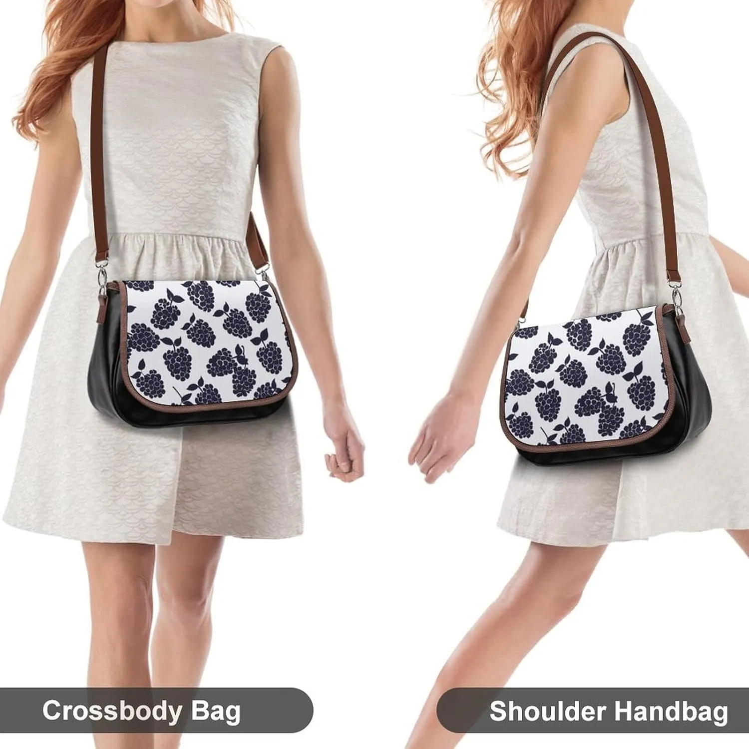 Flowers on White Background Crossbody Bags for Women Travel Shoulder Bag Small Leather Cross Body Handbags