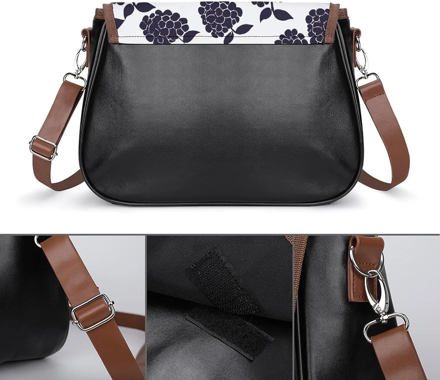 Flowers on White Background Crossbody Bags for Women Travel Shoulder Bag Small Leather Cross Body Handbags