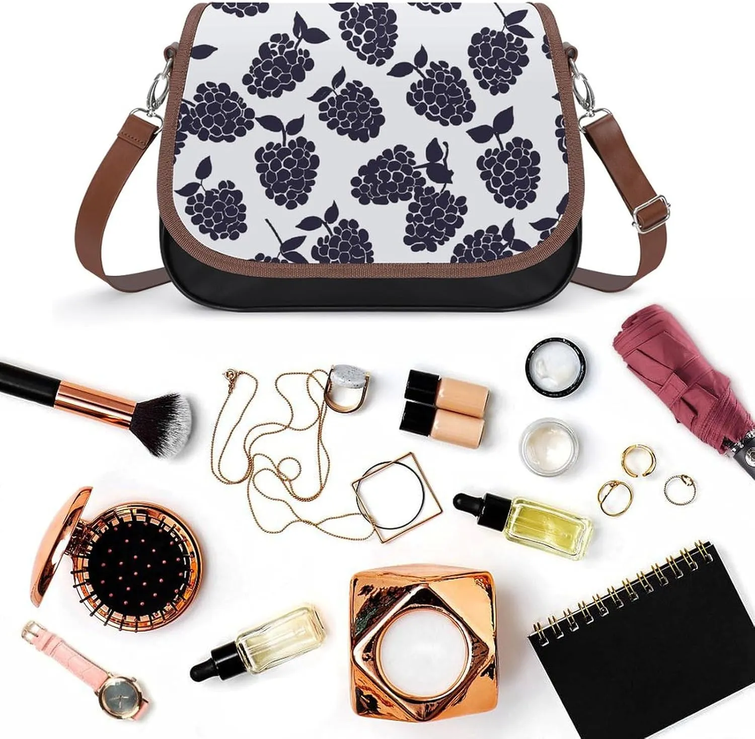 Flowers on White Background Crossbody Bags for Women Travel Shoulder Bag Small Leather Cross Body Handbags