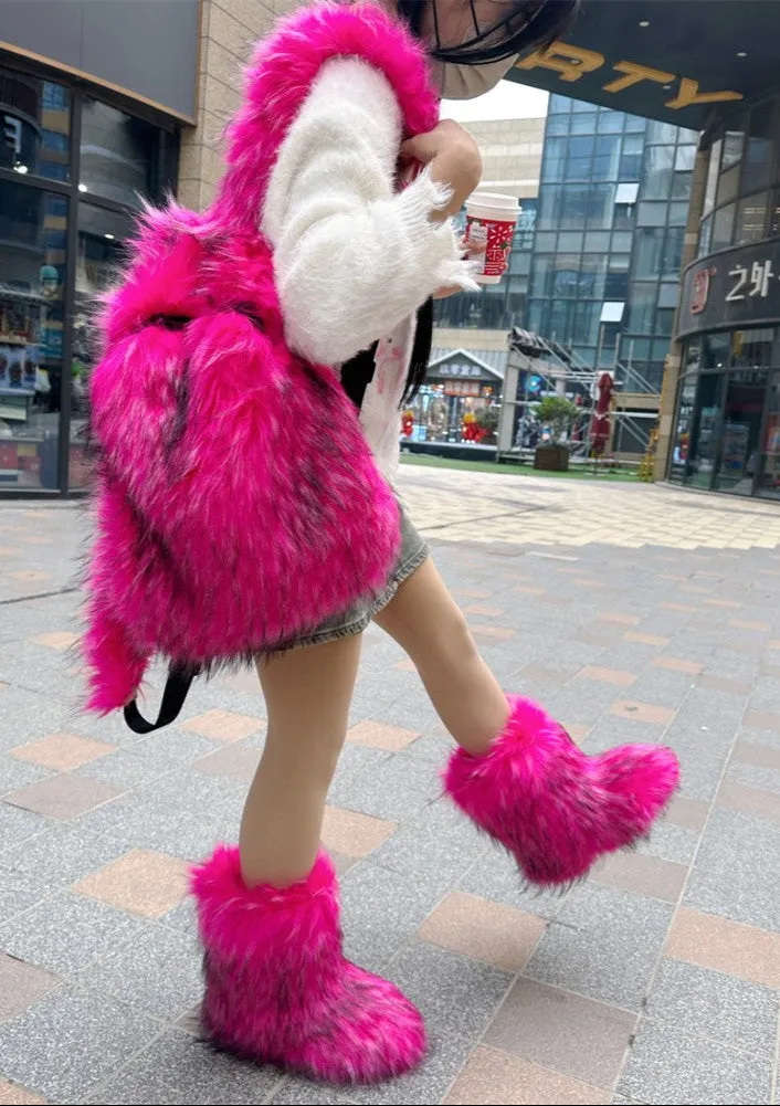 Fluff Patchwork Plush Casual Backpacks