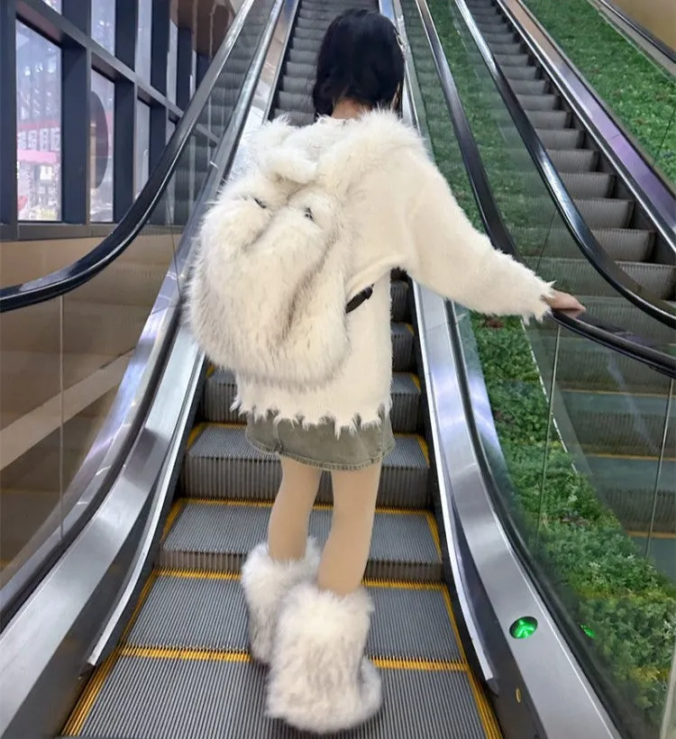 Fluff Patchwork Plush Casual Backpacks