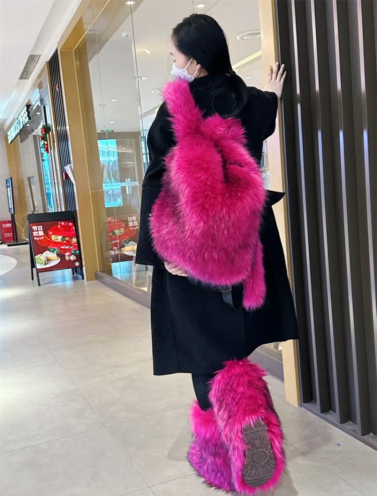 Fluff Patchwork Plush Casual Backpacks