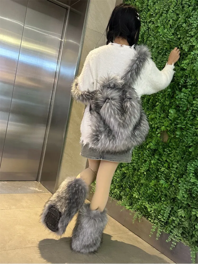 Fluff Patchwork Plush Casual Backpacks