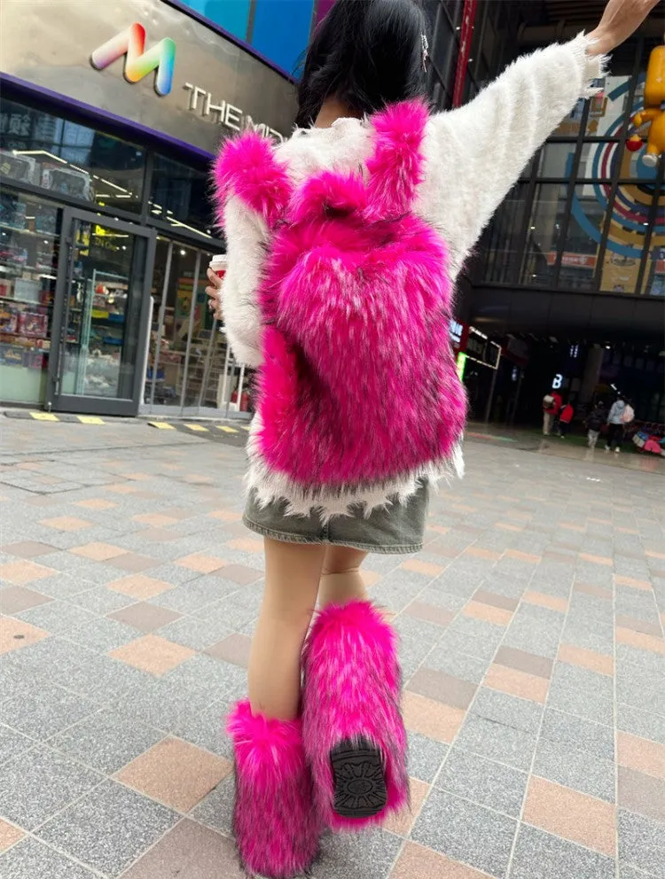 Fluff Patchwork Plush Casual Backpacks