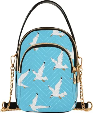 Flying Seagull Bird Multi Pockets Crossbody Bags for Women Zip Cell Phone Purse Wallet Bag with Detachable Shoulder Strap Handbag Purse for Shopping Traveling Working Women Girls Trendy Gift