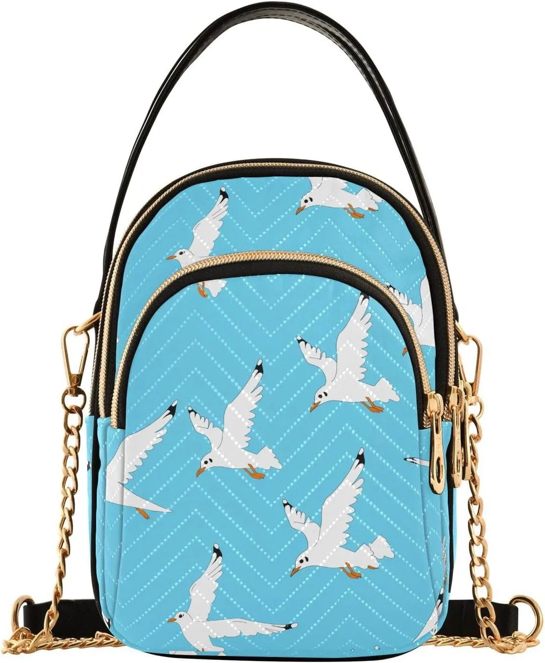 Flying Seagull Bird Multi Pockets Crossbody Bags for Women Zip Cell Phone Purse Wallet Bag with Detachable Shoulder Strap Handbag Purse for Shopping Traveling Working Women Girls Trendy Gift