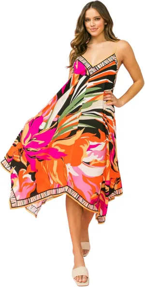 Flying Tomato Bohemian Printed V Neck Spaghetti Strap Drawstrings Beach Party Maxi Dress