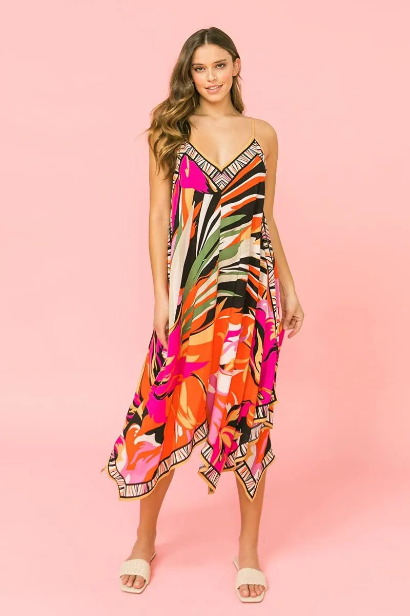 Flying Tomato Bohemian Printed V Neck Spaghetti Strap Drawstrings Beach Party Maxi Dress