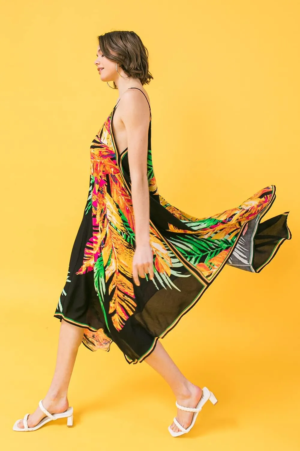 Flying Tomato Bohemian Printed V Neck Spaghetti Strap Drawstrings Beach Party Maxi Dress
