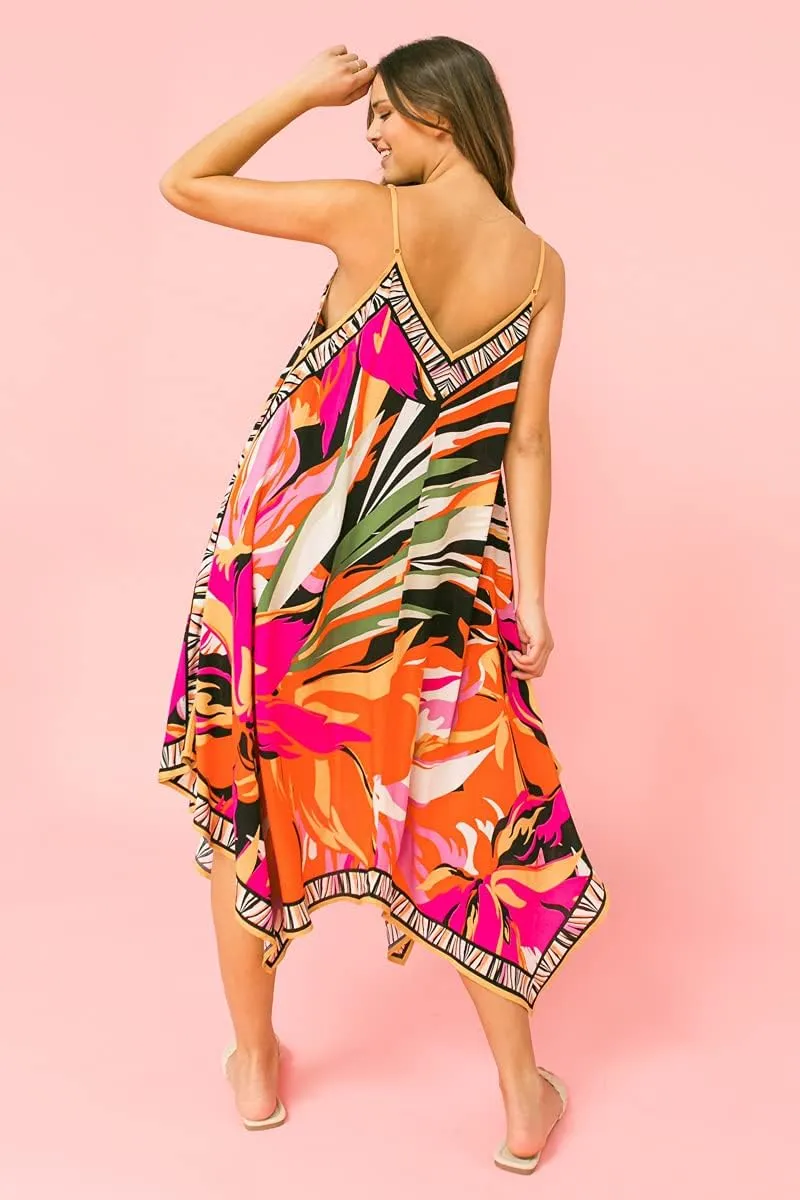 Flying Tomato Bohemian Printed V Neck Spaghetti Strap Drawstrings Beach Party Maxi Dress