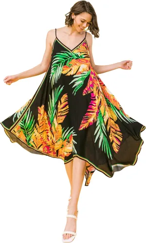 Flying Tomato Bohemian Printed V Neck Spaghetti Strap Drawstrings Beach Party Maxi Dress