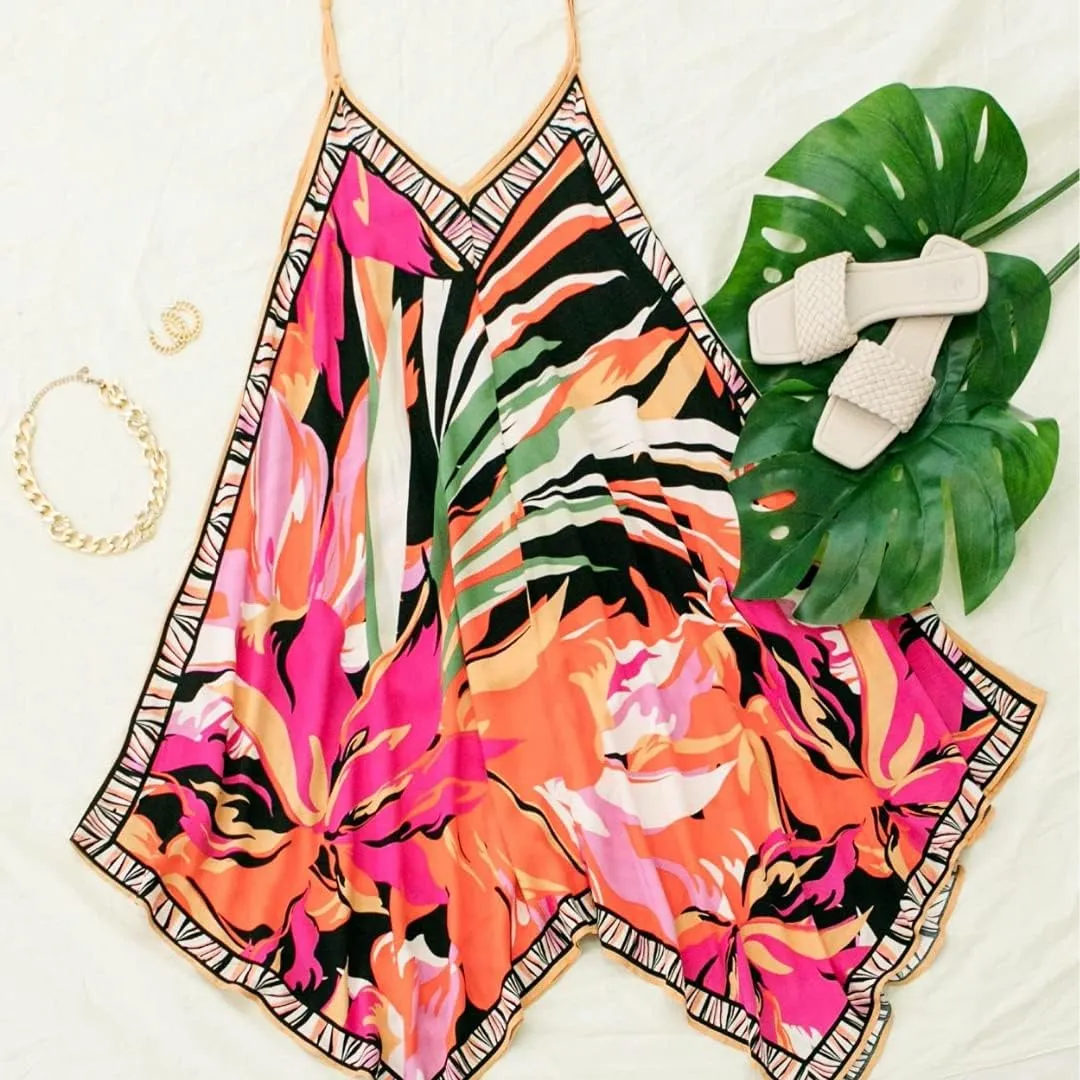 Flying Tomato Bohemian Printed V Neck Spaghetti Strap Drawstrings Beach Party Maxi Dress