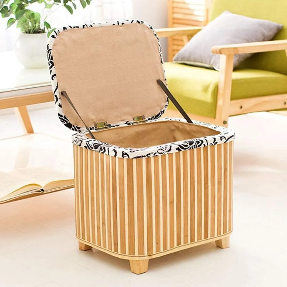 Foot Stool Braided Cushion Ottoman Storage Chest Manual Weaving Change Shoes Footstools Bamboo Durable, 2 Styles, 2 Sizes (Color : #B, Size : 33x24x27cm)