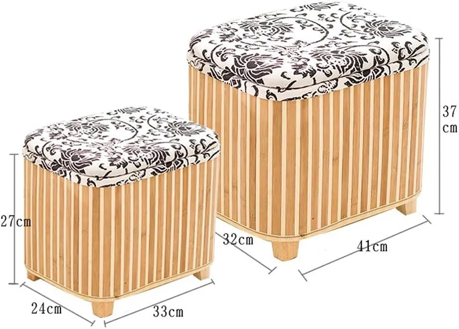 Foot Stool Braided Cushion Ottoman Storage Chest Manual Weaving Change Shoes Footstools Bamboo Durable, 2 Styles, 2 Sizes (Color : #B, Size : 33x24x27cm)