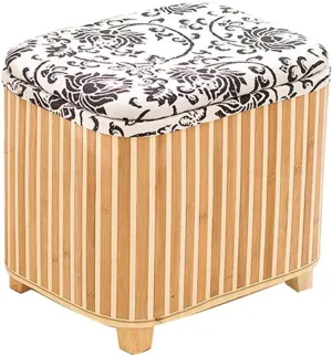 Foot Stool Braided Cushion Ottoman Storage Chest Manual Weaving Change Shoes Footstools Bamboo Durable, 2 Styles, 2 Sizes (Color : #B, Size : 33x24x27cm)