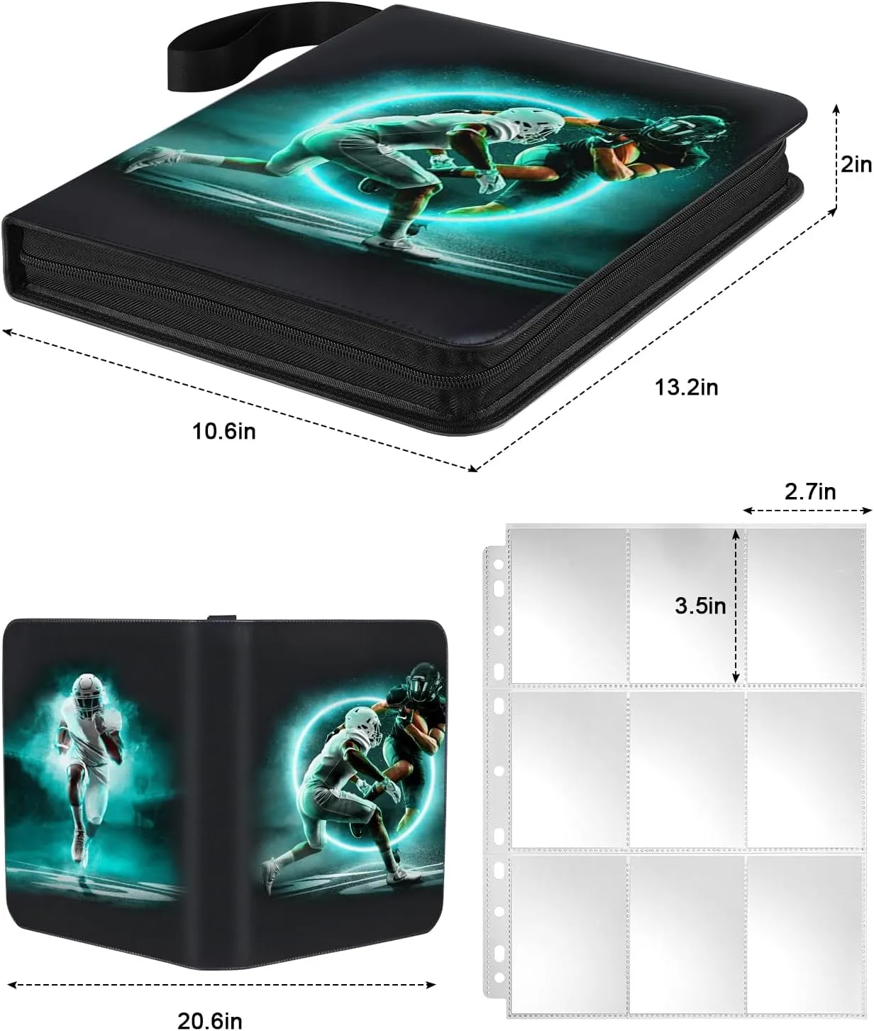 Football Card Binder 9 Pocket - Lictin Football Card Holder, Trading Card Binder, Sports Card Binder Collectible Trading Card Albums Fits 810 Cards with 45 Removable Sleeves