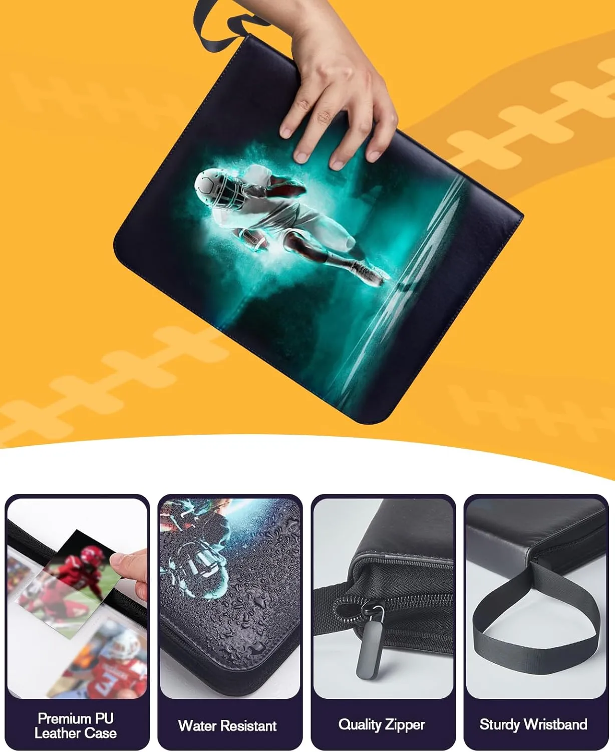 Football Card Binder 9 Pocket - Lictin Football Card Holder, Trading Card Binder, Sports Card Binder Collectible Trading Card Albums Fits 810 Cards with 45 Removable Sleeves