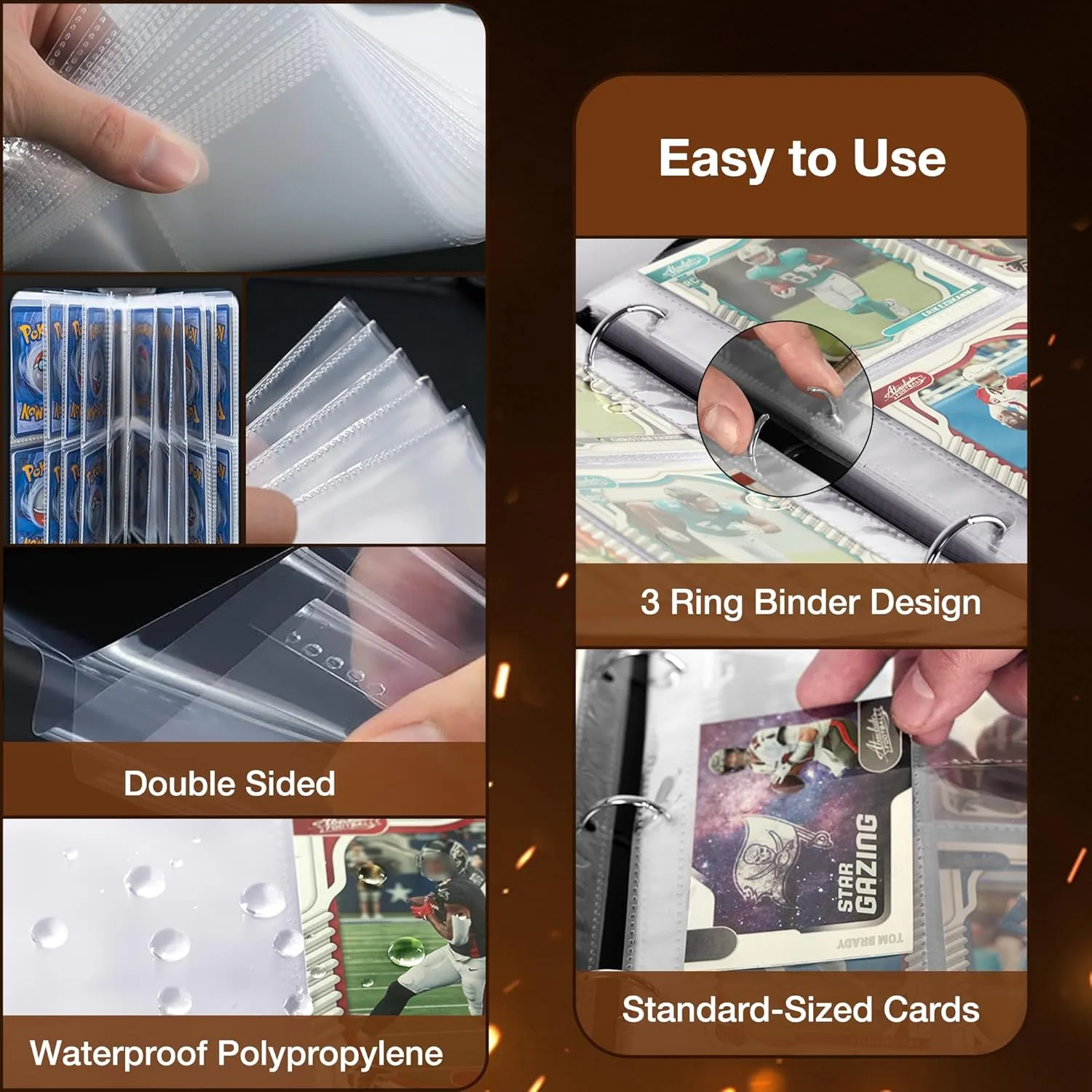 Football Card Binder,2024-2025 Sports Trading Card with Sleeves Holder Album,440 Pockets Rugby Card Holder Sheets Display Storage Protectors for Collectors Boys and Girls Gift