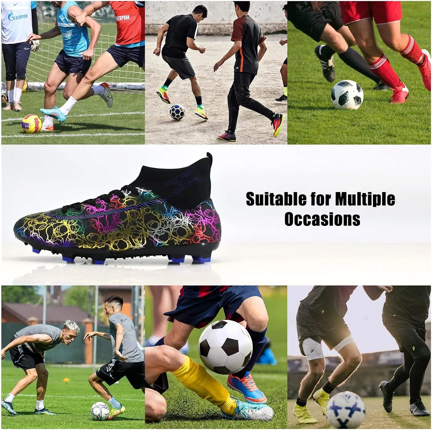 Football Shoes Mens Womens Football Shoes High Top Fooball Boots Lightweight and Breathable Long Nail Football Sneakers Non-Slip Rubber Sole Soccer Cleats