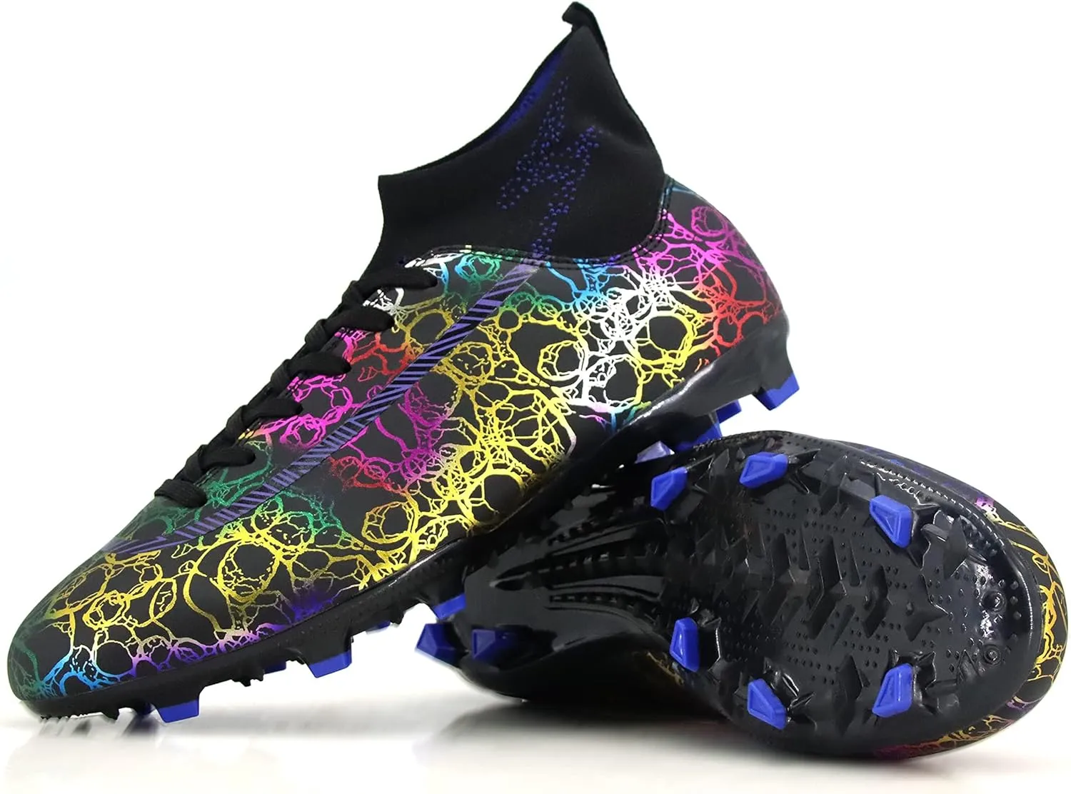 Football Shoes Mens Womens Football Shoes High Top Fooball Boots Lightweight and Breathable Long Nail Football Sneakers Non-Slip Rubber Sole Soccer Cleats