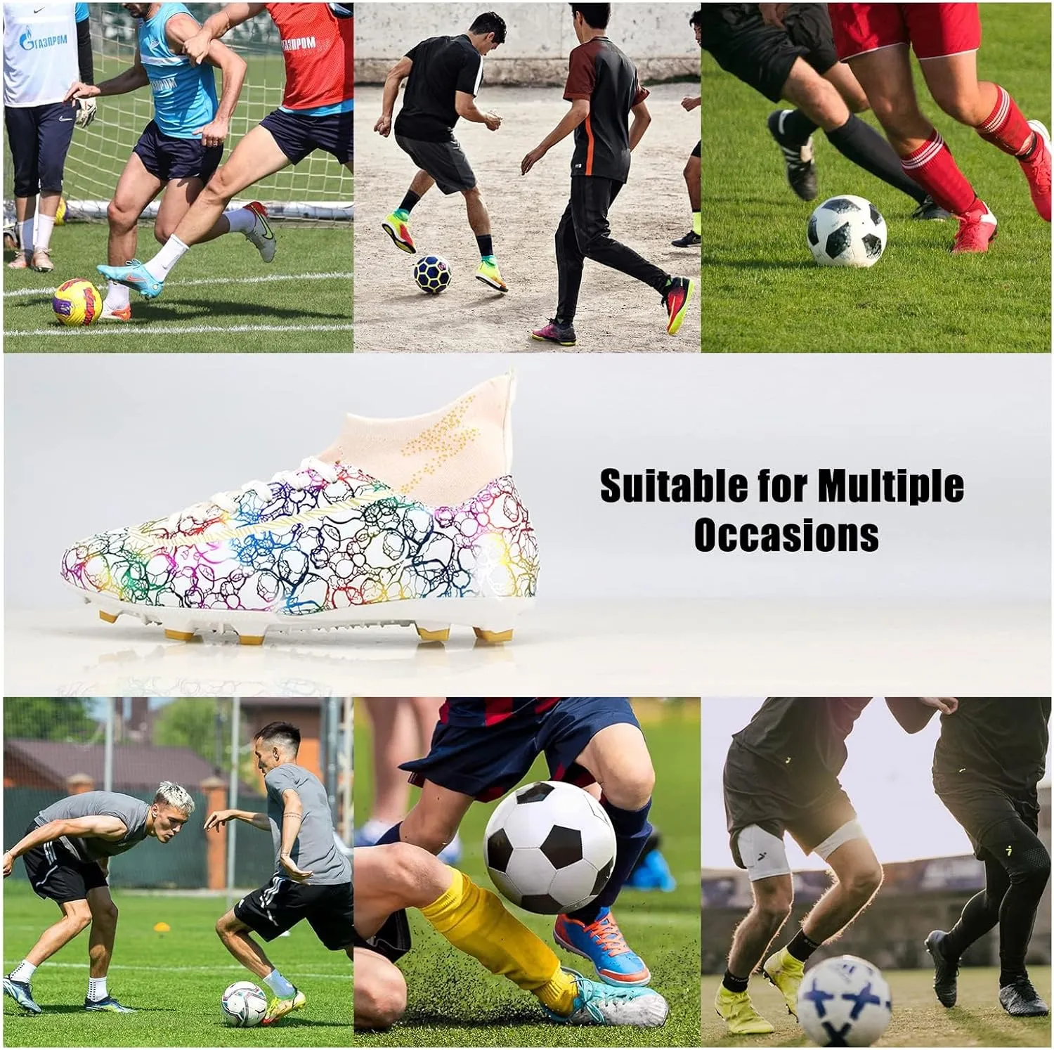 Football Shoes Mens Womens Football Shoes High Top Fooball Boots Lightweight and Breathable Long Nail Football Sneakers Non-Slip Rubber Sole Soccer Cleats