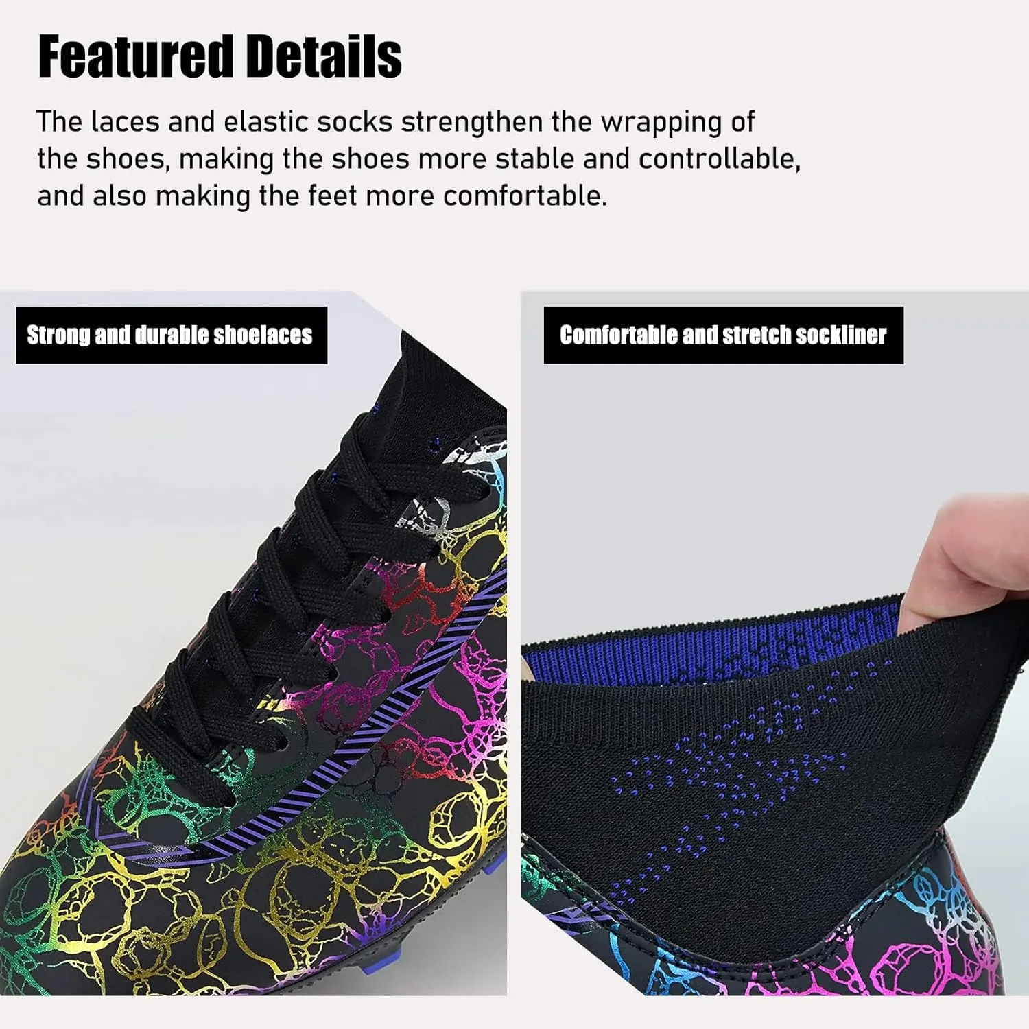 Football Shoes Mens Womens Football Shoes High Top Fooball Boots Lightweight and Breathable Long Nail Football Sneakers Non-Slip Rubber Sole Soccer Cleats