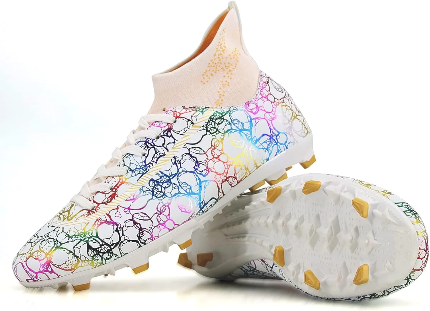 Football Shoes Mens Womens Football Shoes High Top Fooball Boots Lightweight and Breathable Long Nail Football Sneakers Non-Slip Rubber Sole Soccer Cleats