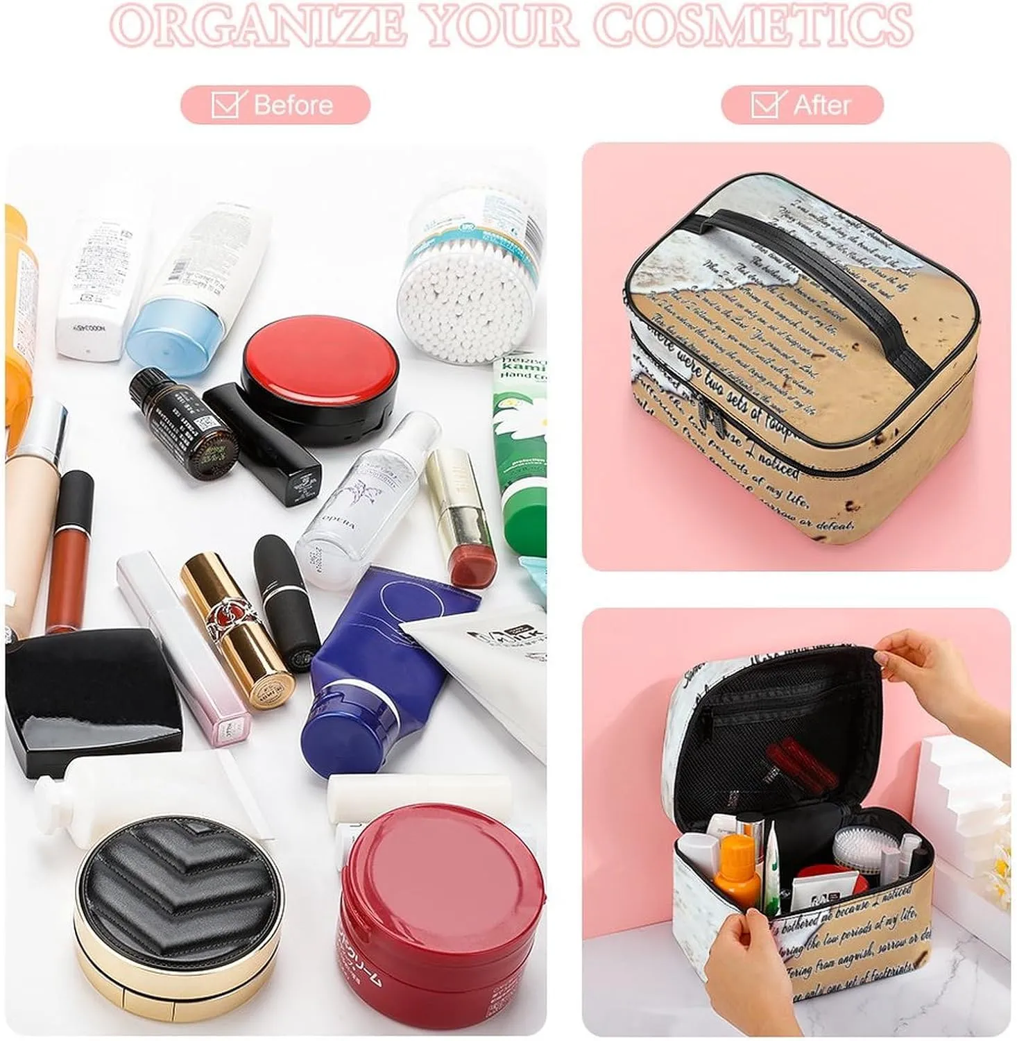 Footprints INthe Sand Convenient Makeup Bag with Large Capacity, Scratch Resistant And Stain Resistant