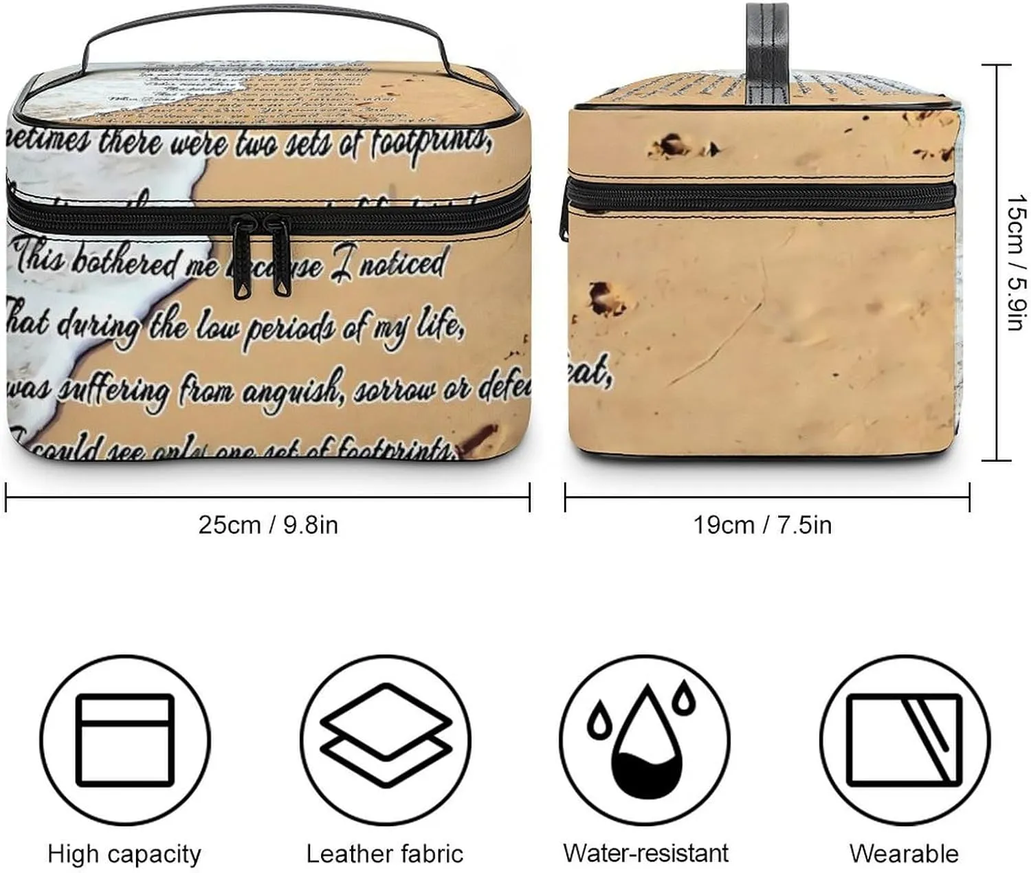 Footprints INthe Sand Convenient Makeup Bag with Large Capacity, Scratch Resistant And Stain Resistant