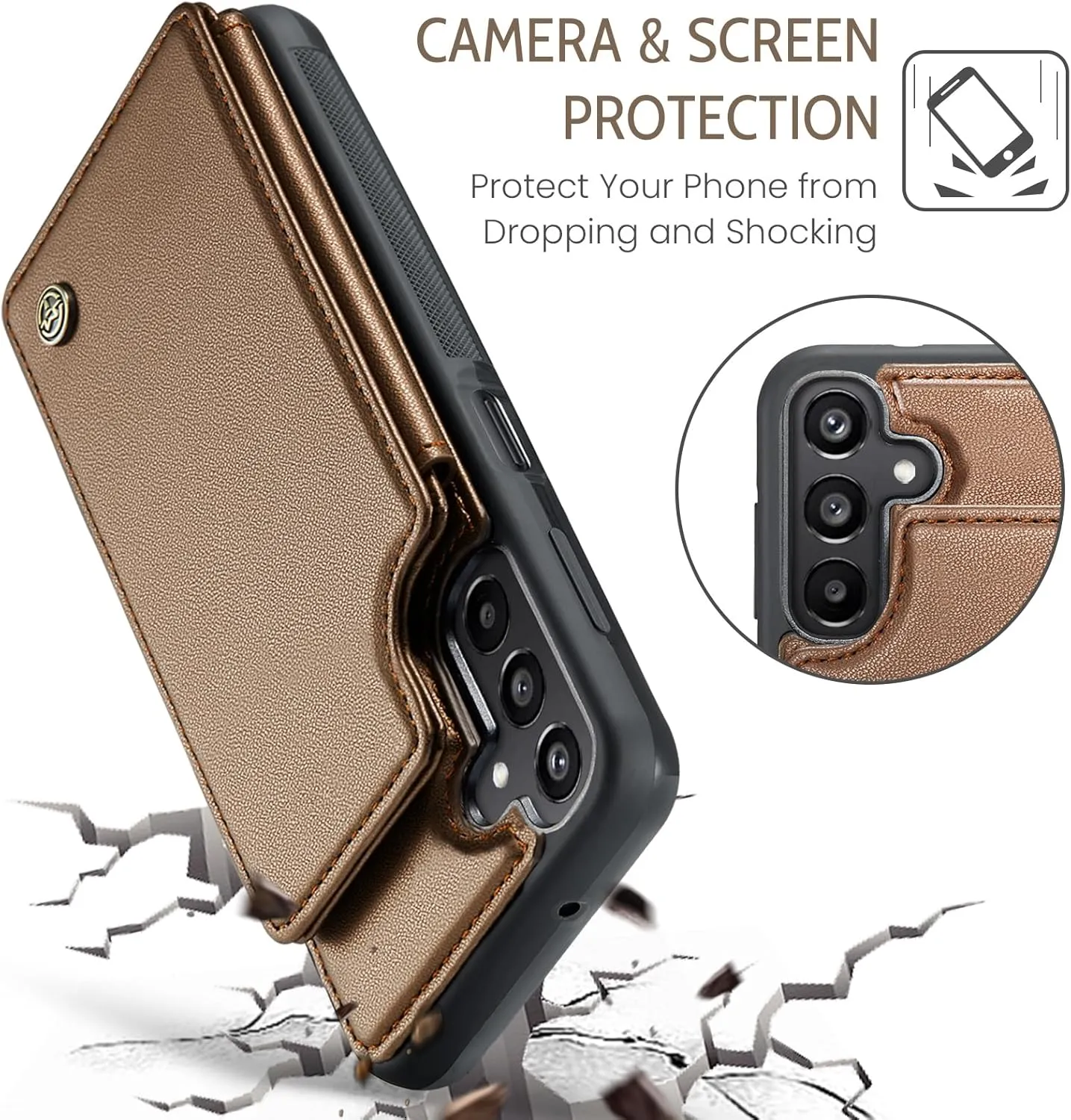 for Galaxy A15 5G Phone Case Wallet, Built-in Credit Card Holder (5 Cards), Pu Leather Magnetic Flip Flop with RFID for Men Women, Rugged Durable Kickstand Shockproof Case for Galaxy A15 5G (Brown)