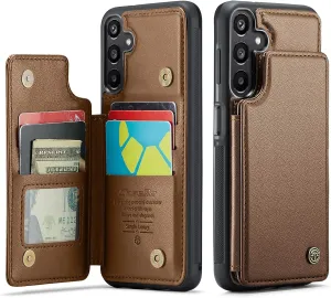 for Galaxy A15 5G Phone Case Wallet, Built-in Credit Card Holder (5 Cards), Pu Leather Magnetic Flip Flop with RFID for Men Women, Rugged Durable Kickstand Shockproof Case for Galaxy A15 5G (Brown)