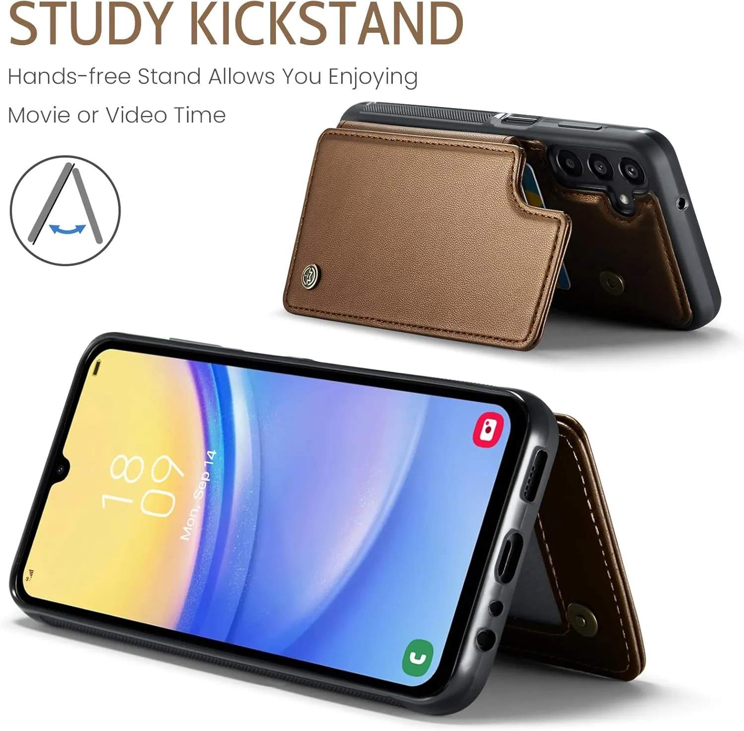 for Galaxy A15 5G Phone Case Wallet, Built-in Credit Card Holder (5 Cards), Pu Leather Magnetic Flip Flop with RFID for Men Women, Rugged Durable Kickstand Shockproof Case for Galaxy A15 5G (Brown)